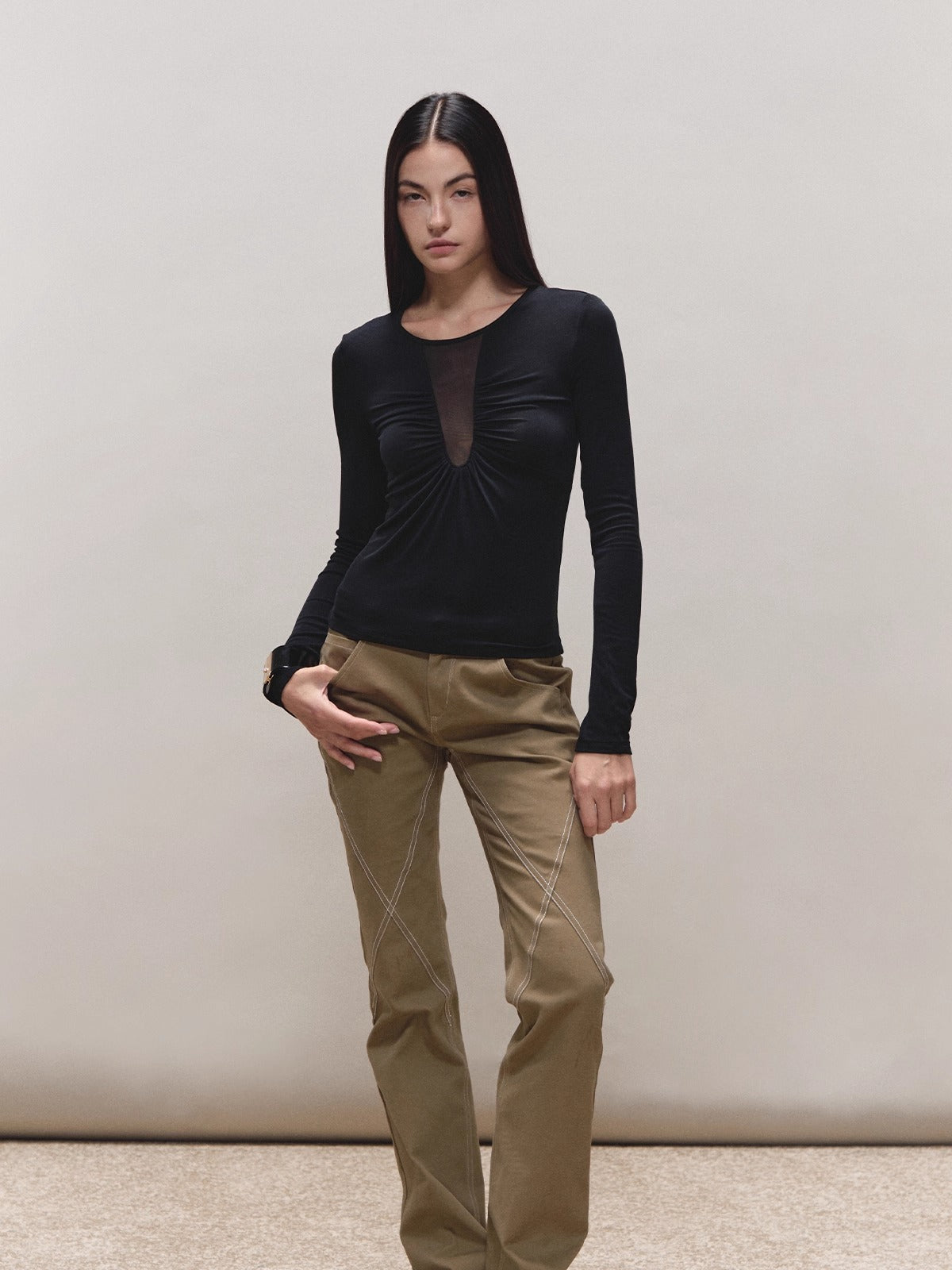 Vintage-Wash Slim Khaki Pants