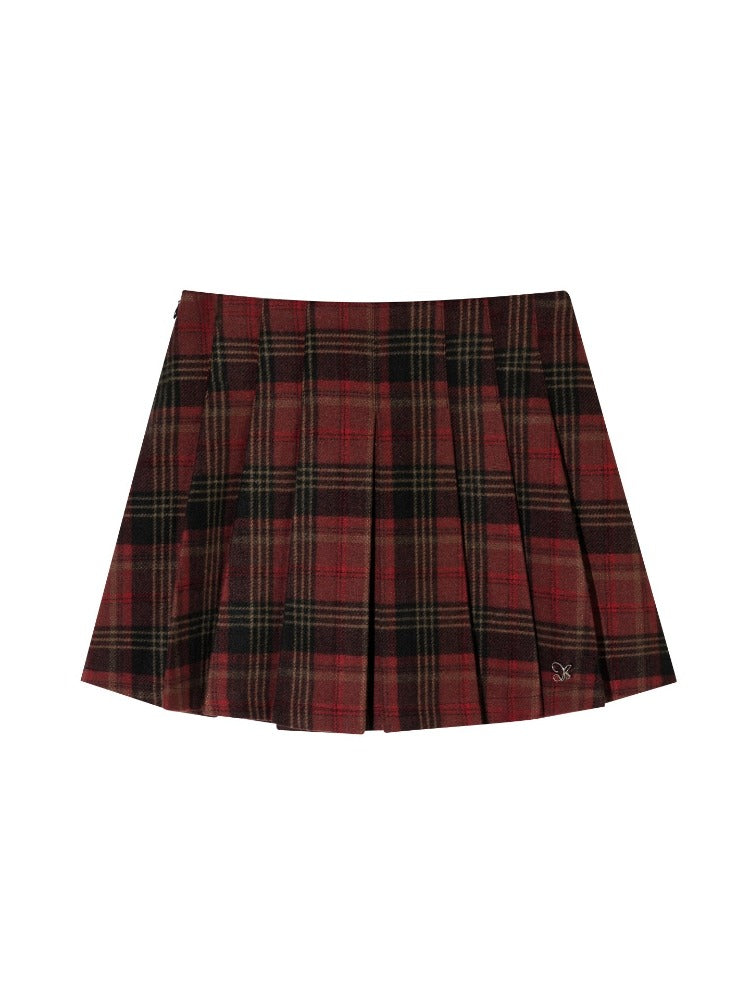 Plaid Wool Pleated Skirt