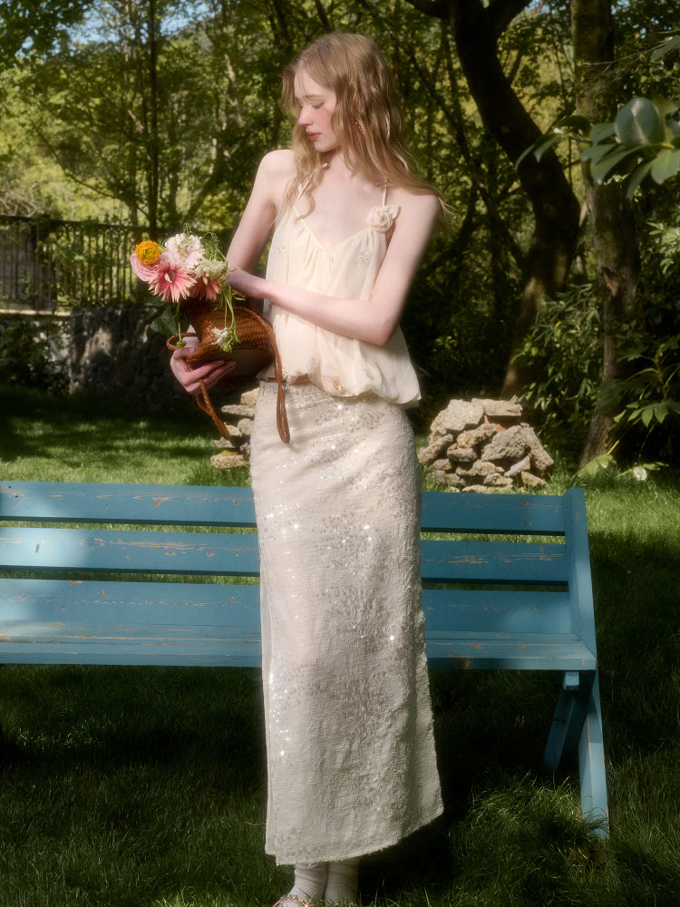 Cloud-like Sequin Embroidered Halter Top