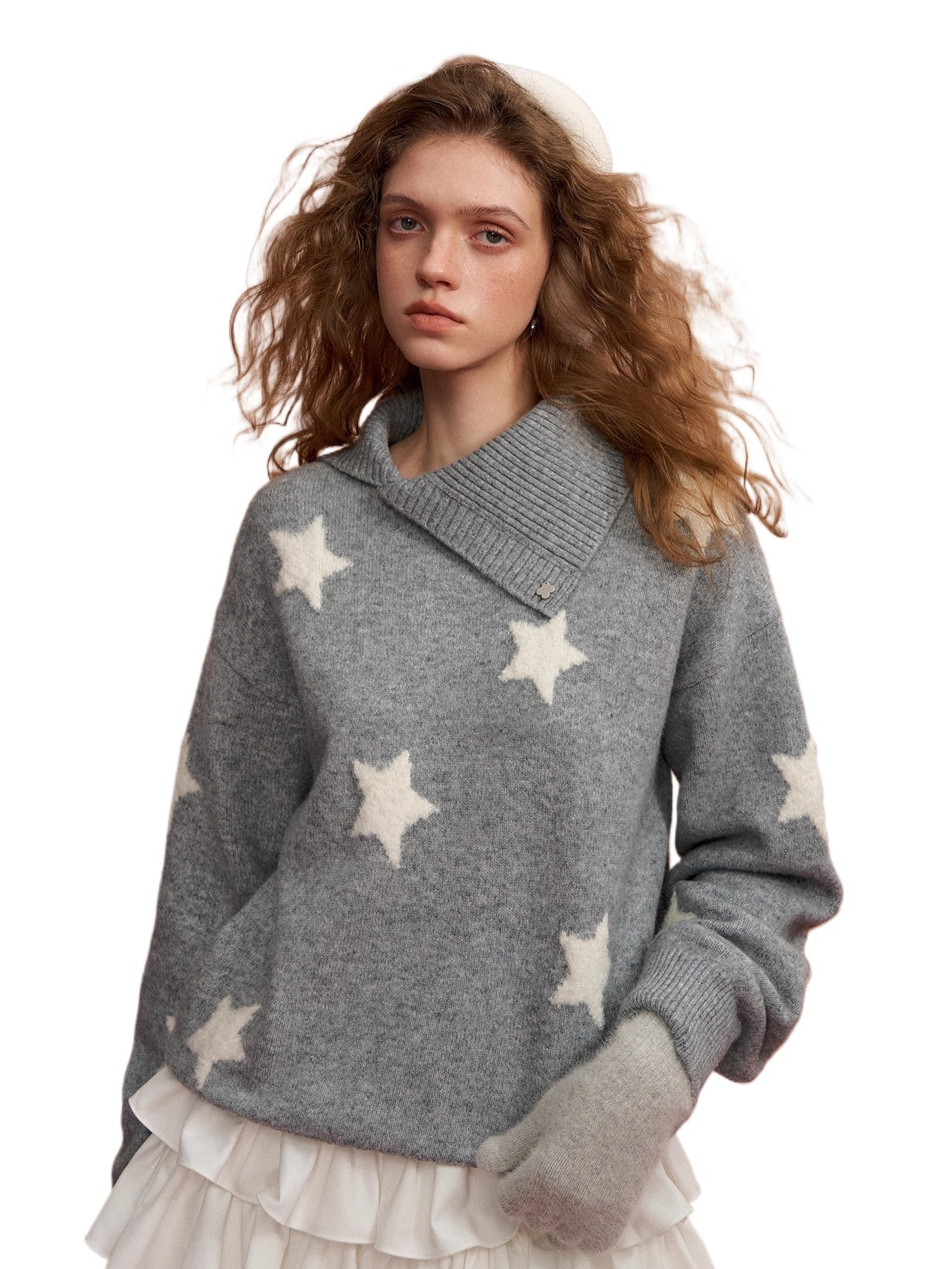 Asymmetric Lapel Star Sweater