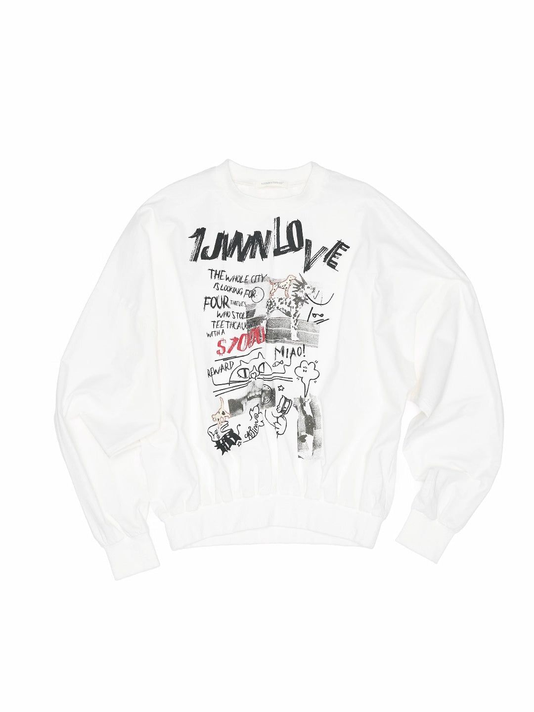 White Graffiti Cat Print Sweatshirt