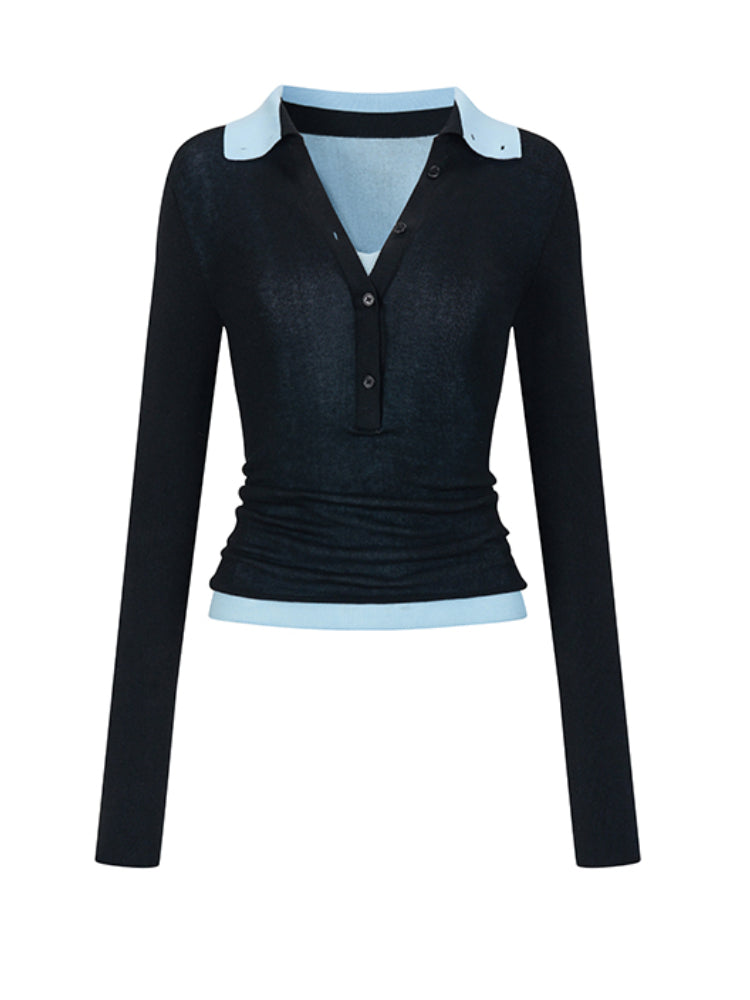 Brown & Black Mock Two-Piece V-Neck Sweater