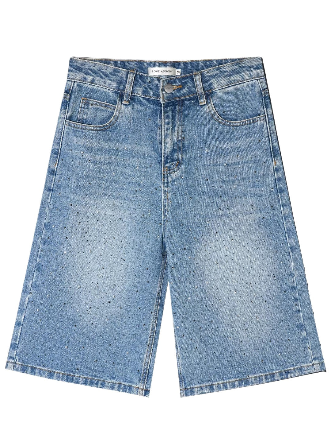Rhinestone Washed Denim Culottes