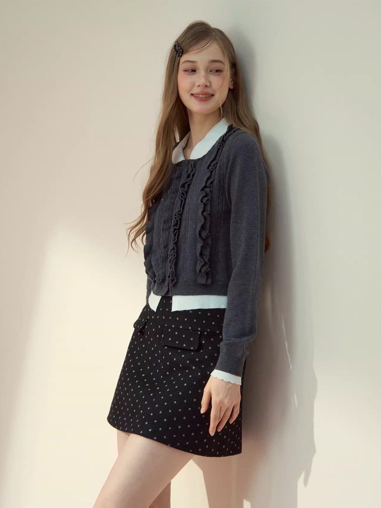 Ruffled Peter-Pan Knit Blouse