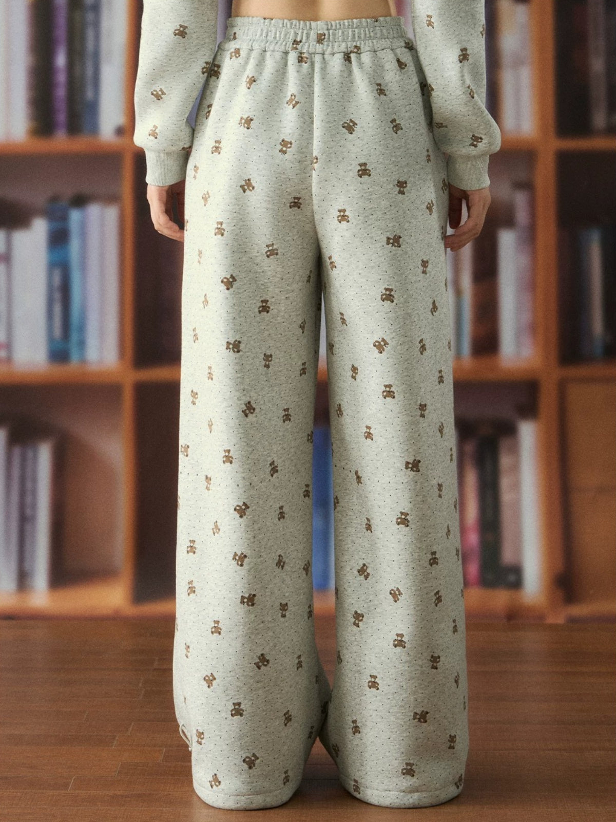 Bear Print Wide Leg Pants