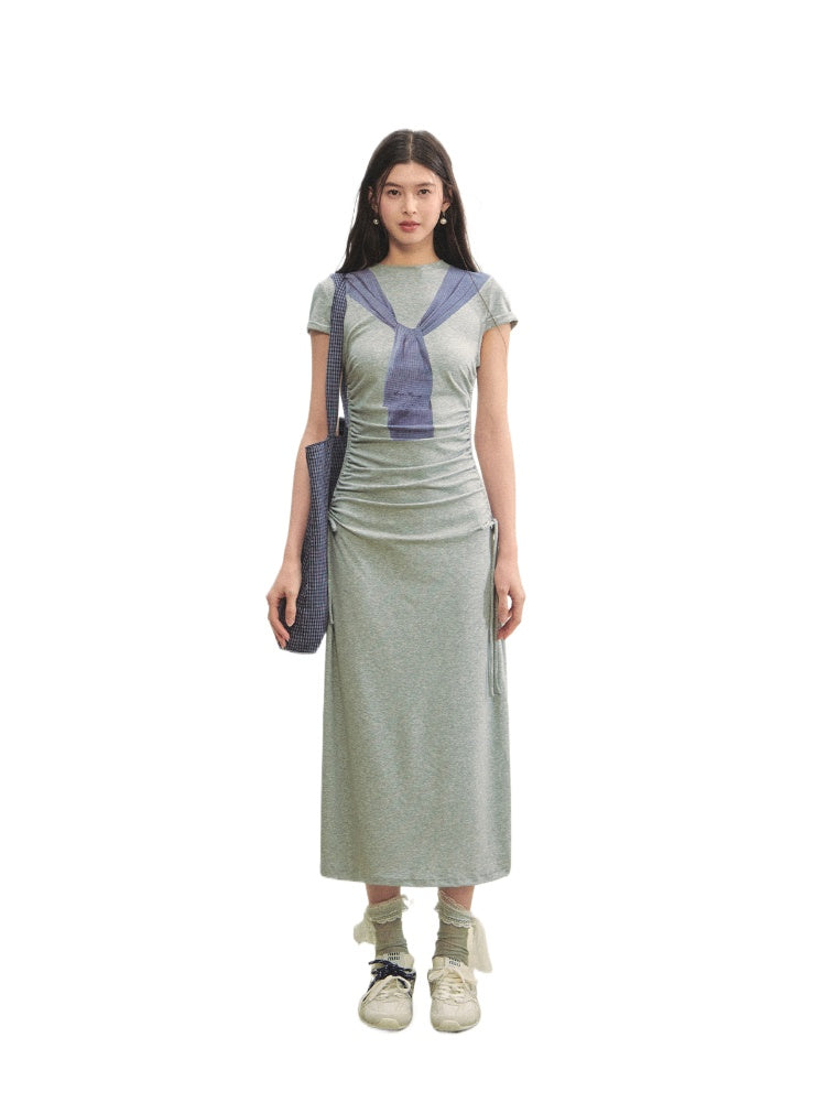 Printed Side Gathered Tie Dress