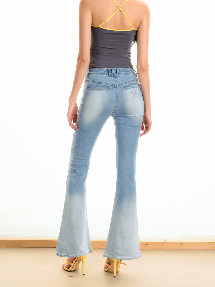 Gradient Mid-waist Washed Flared Pants