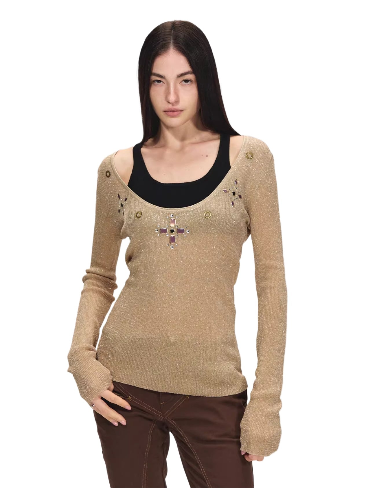 Layered Shimmer Wool Long Sleeve Top