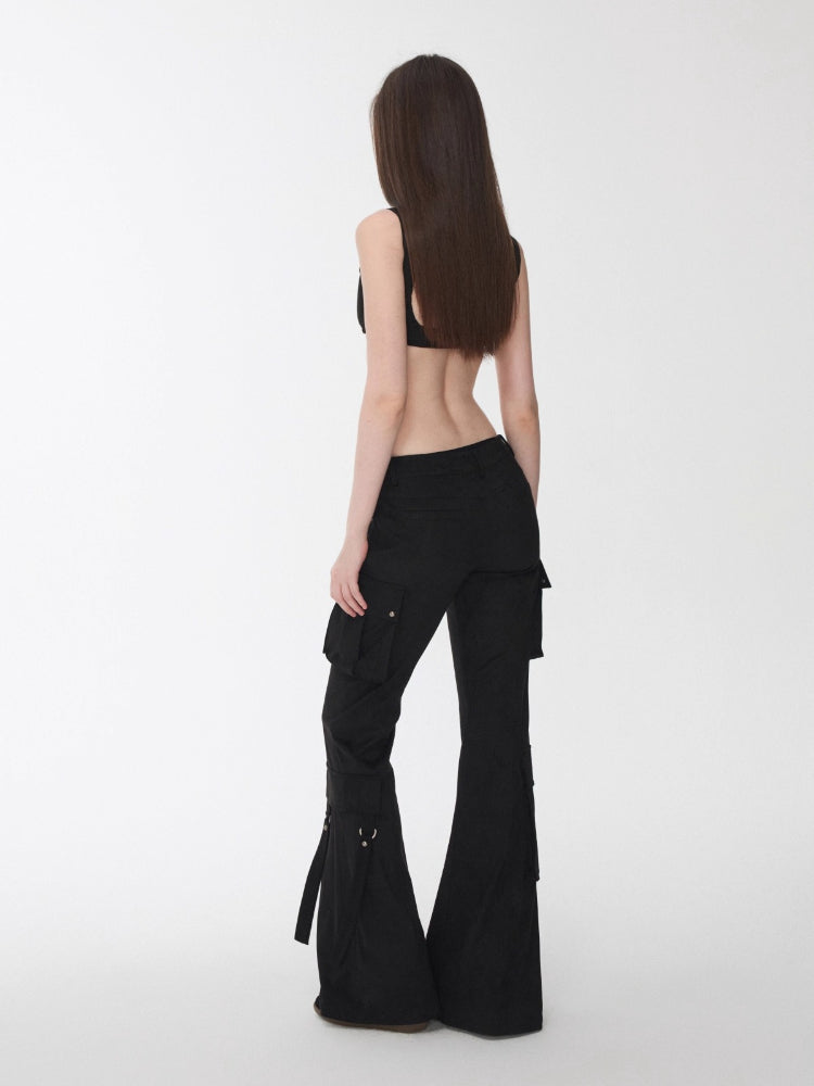 Suede Studded Cargo Flare Pants