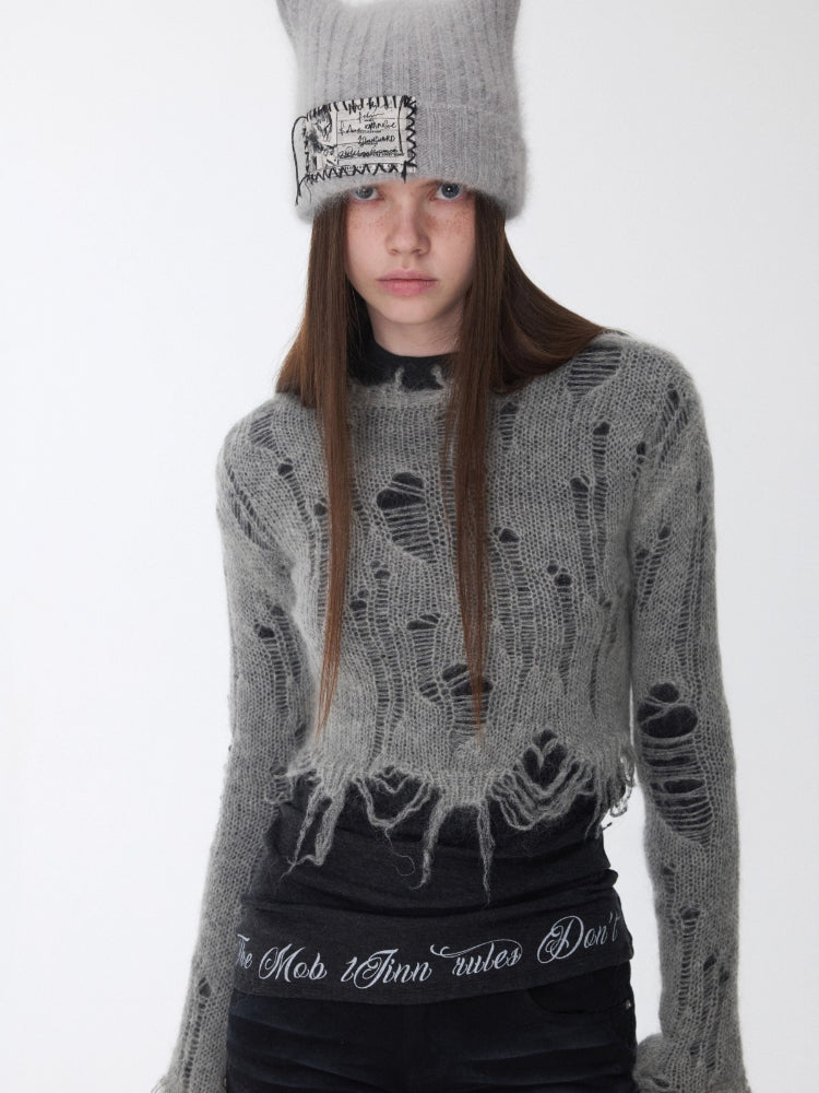 Mohair Distressed Cutout Sweater