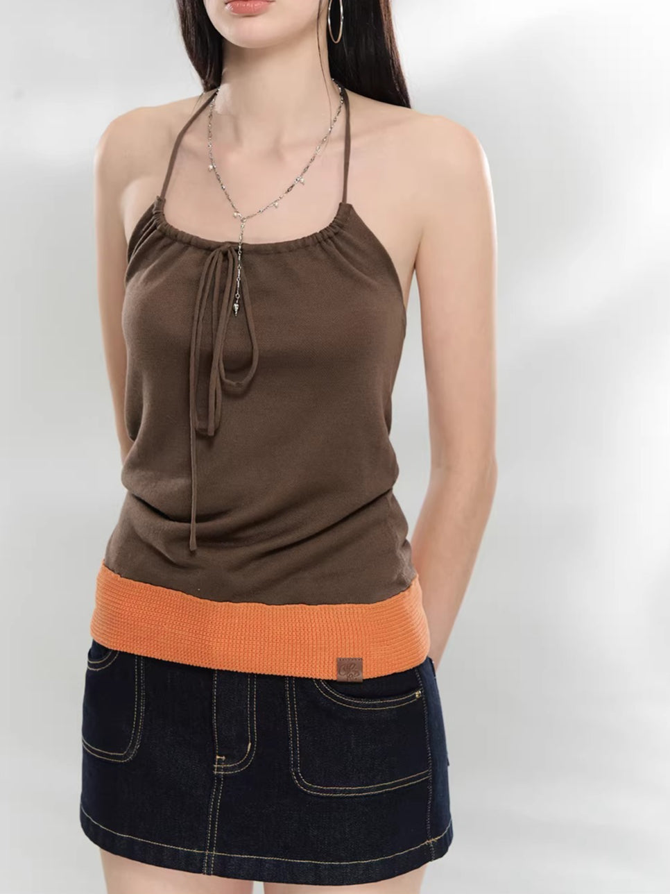 Contrast Halter Knit Top