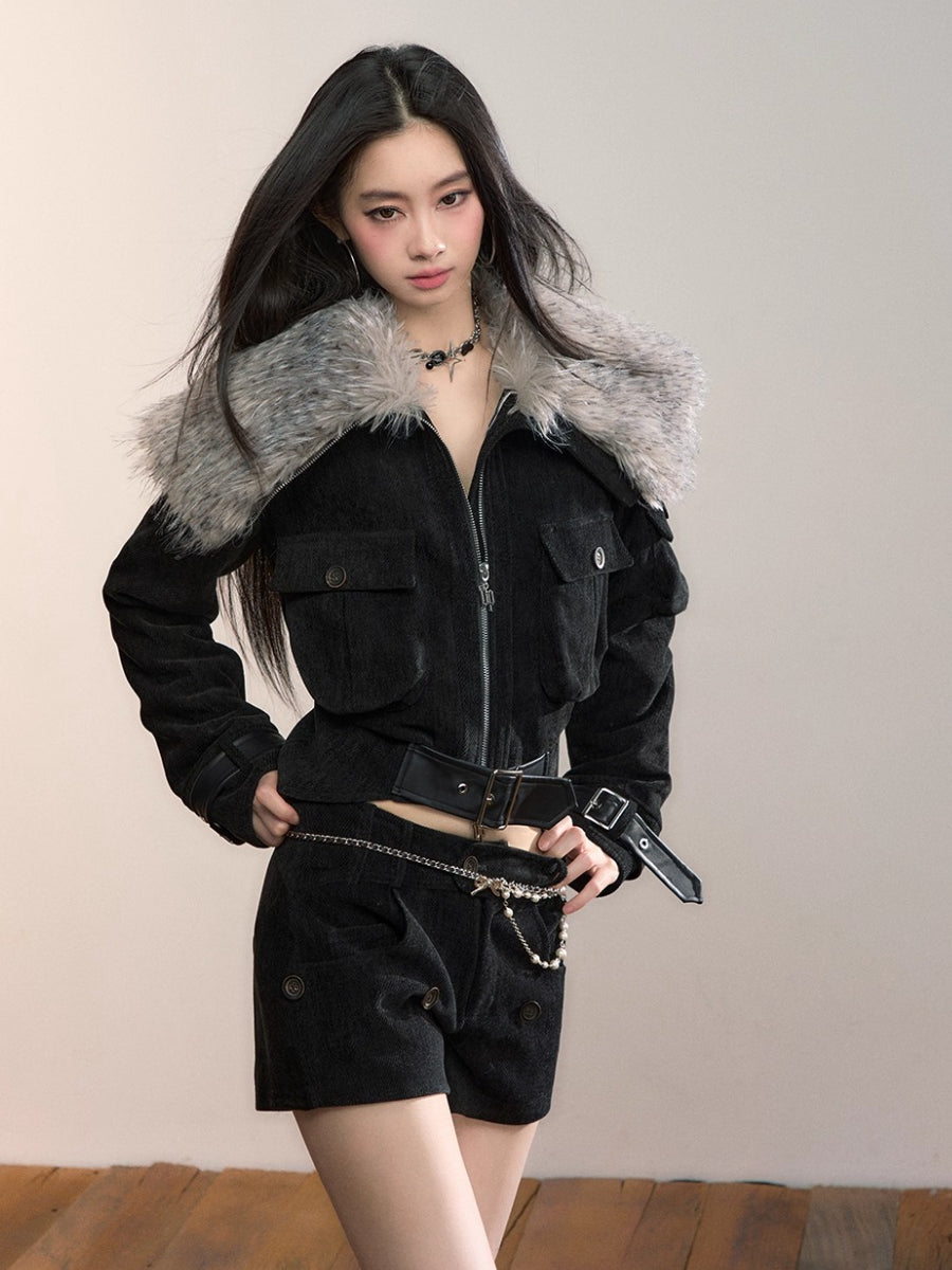 Leopard Print Oversized Fur Collar Thickened Coat