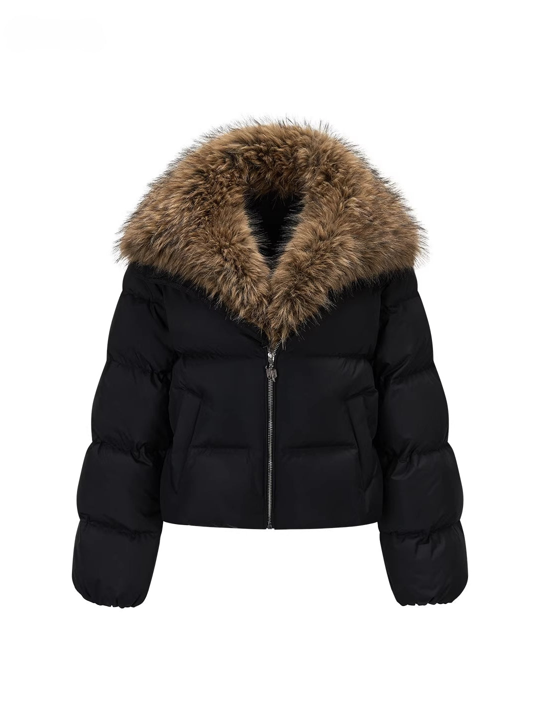 Colorblock Detachable Fur Down Jacket