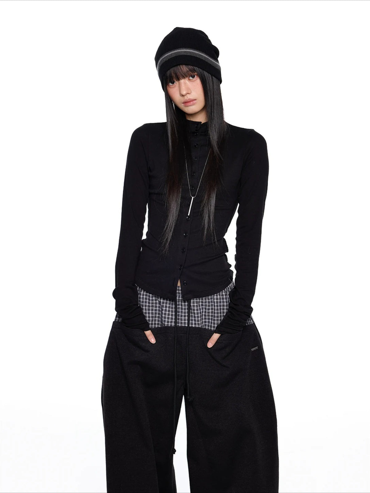 Slim Pleated Long Sleeve Top