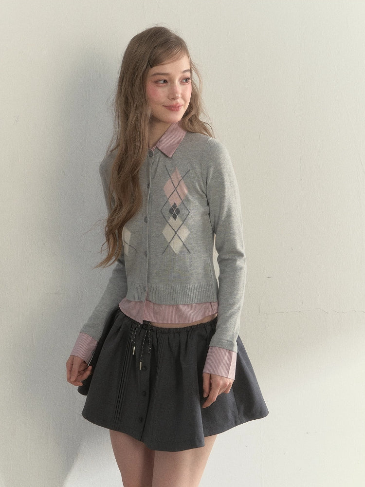 Faux Two-Piece Patchwork Shirt Collar Sweater