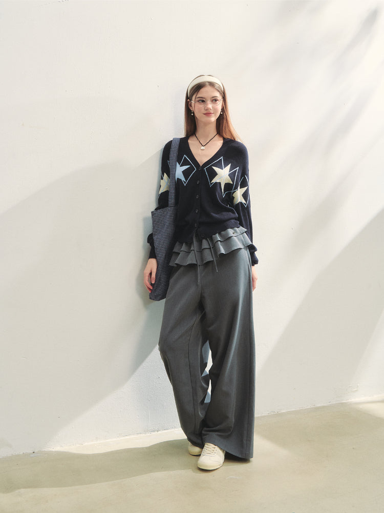 Two-piece Double-layer Ruffle Tie Straight Pants
