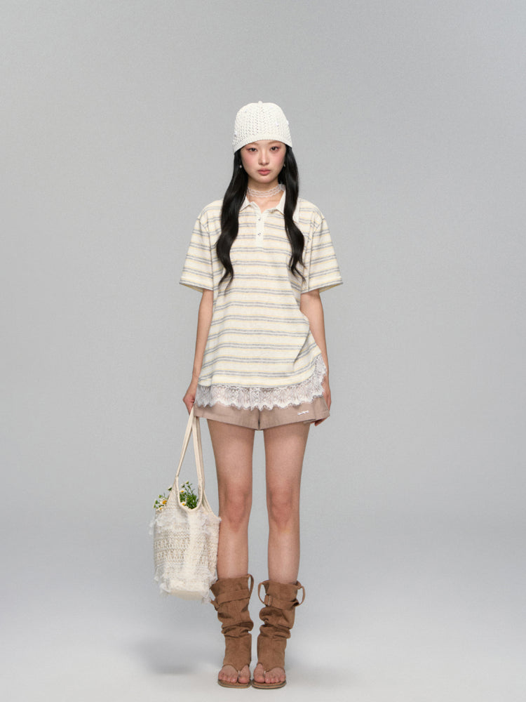 Pleated A-line Khaki Shorts