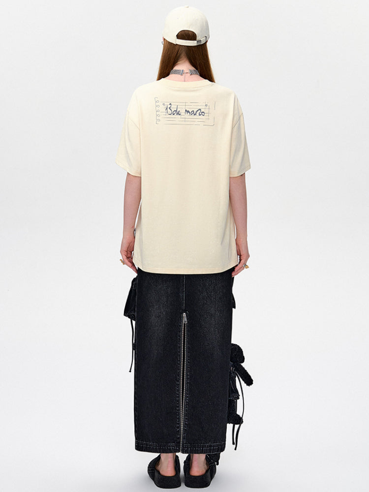 Draft Bear Illustration Round-Neck T-Shirt