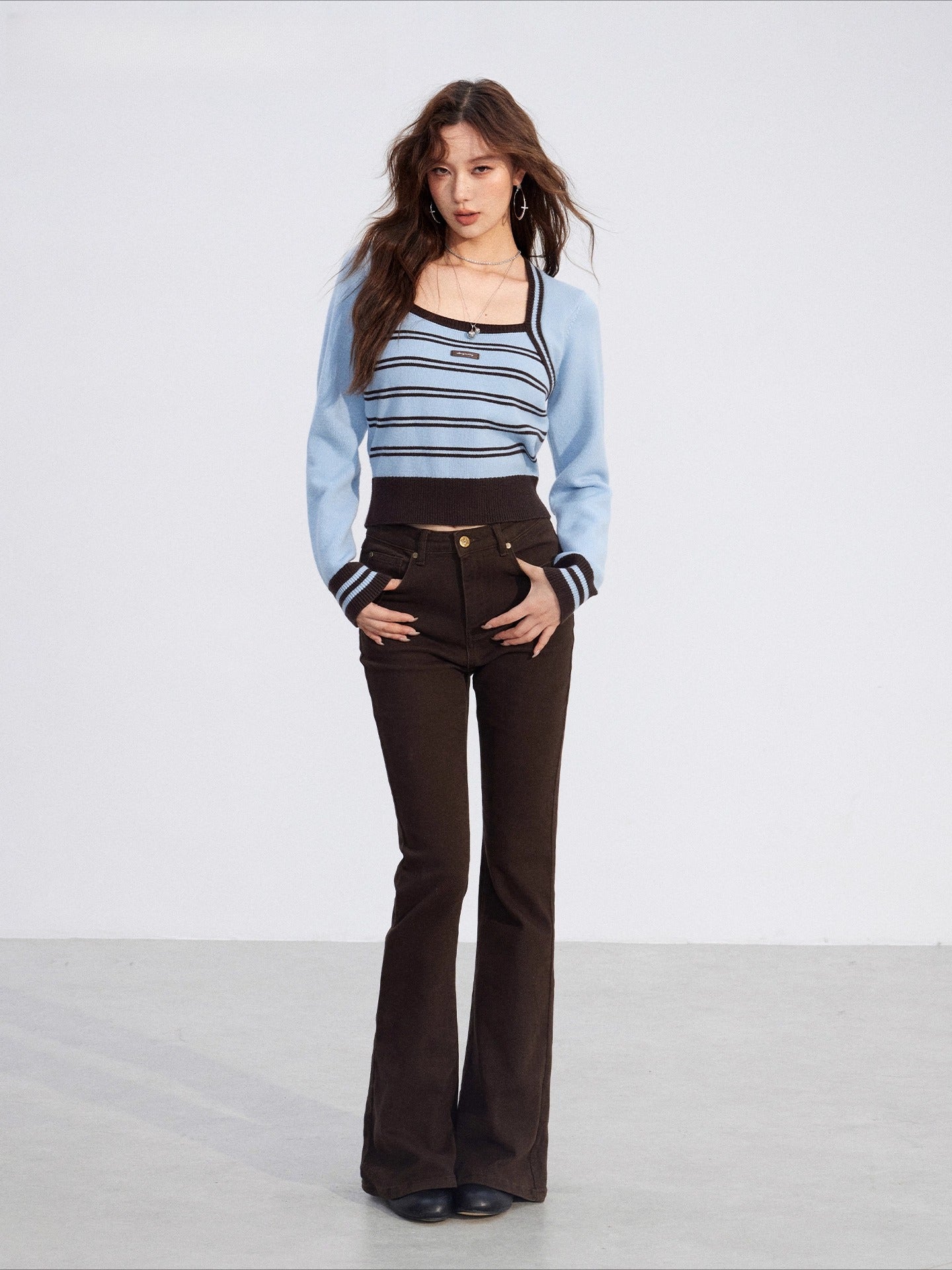 Contrast Stripe Square-Neck Sweater