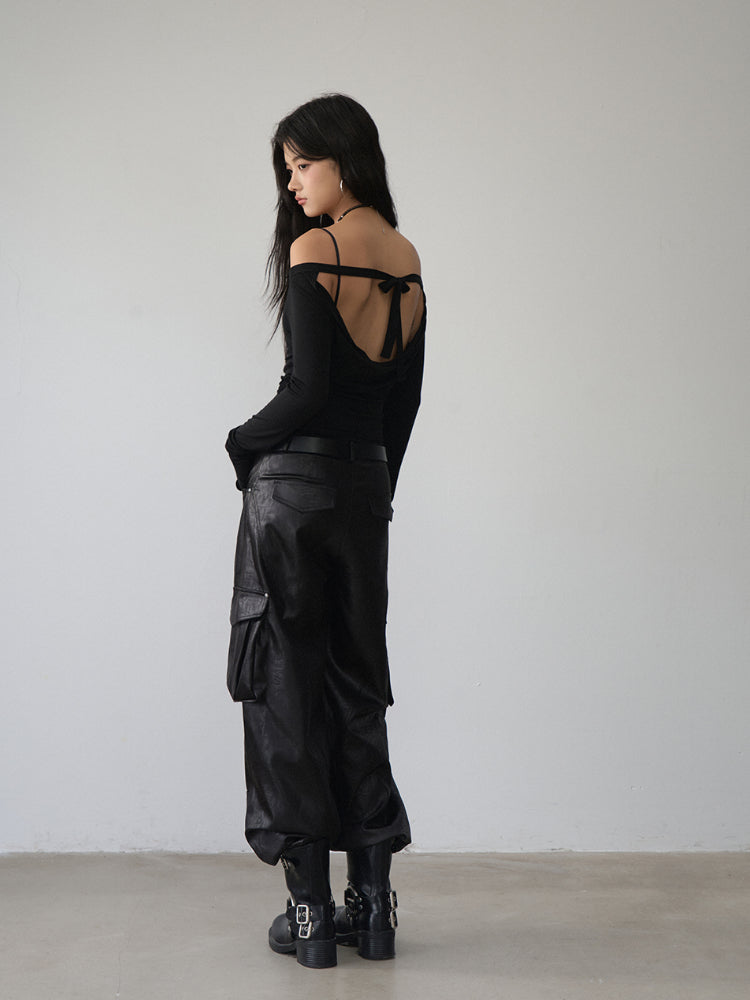 Reversible Off-shoulder Slim Long-sleeve T-shirt