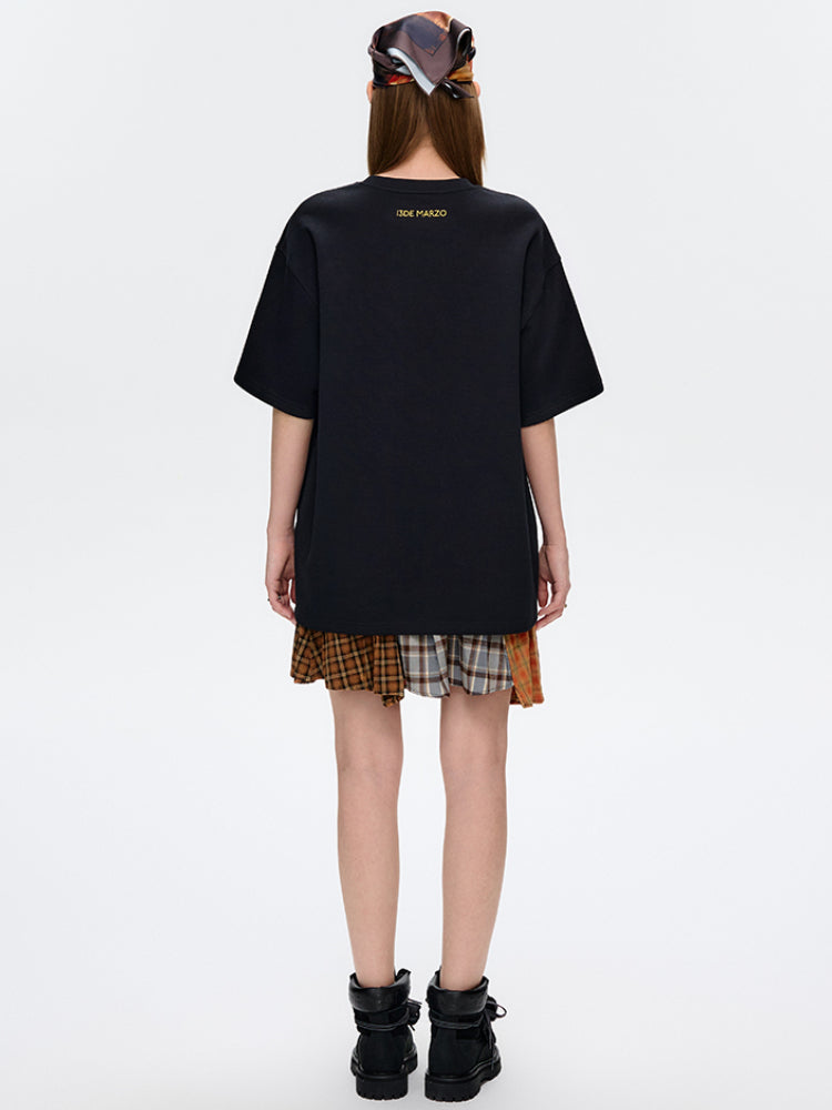 Bee Bear Illustration Round-Neck Cotton T-Shirt