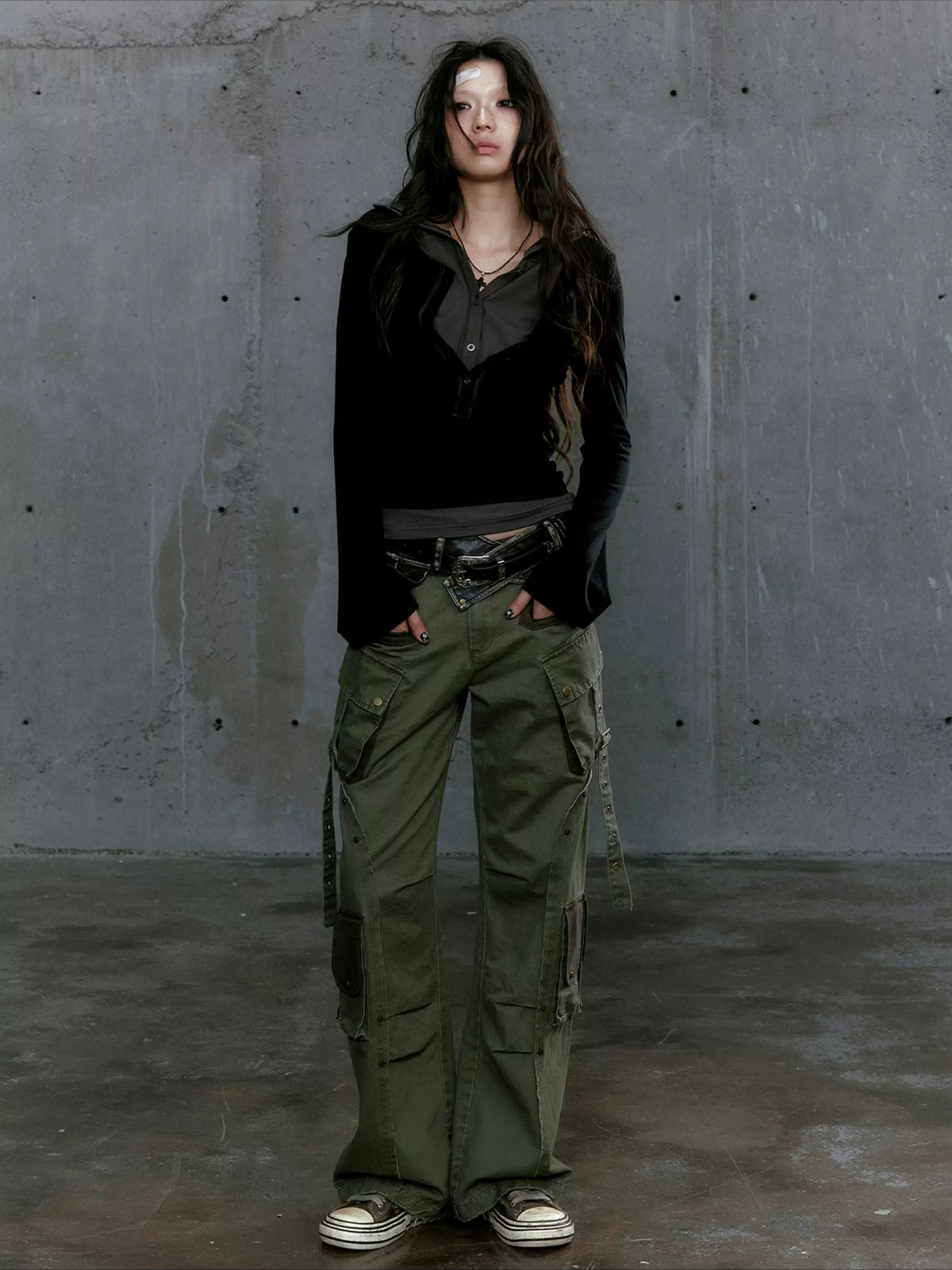 Layered Punk Hooded Top