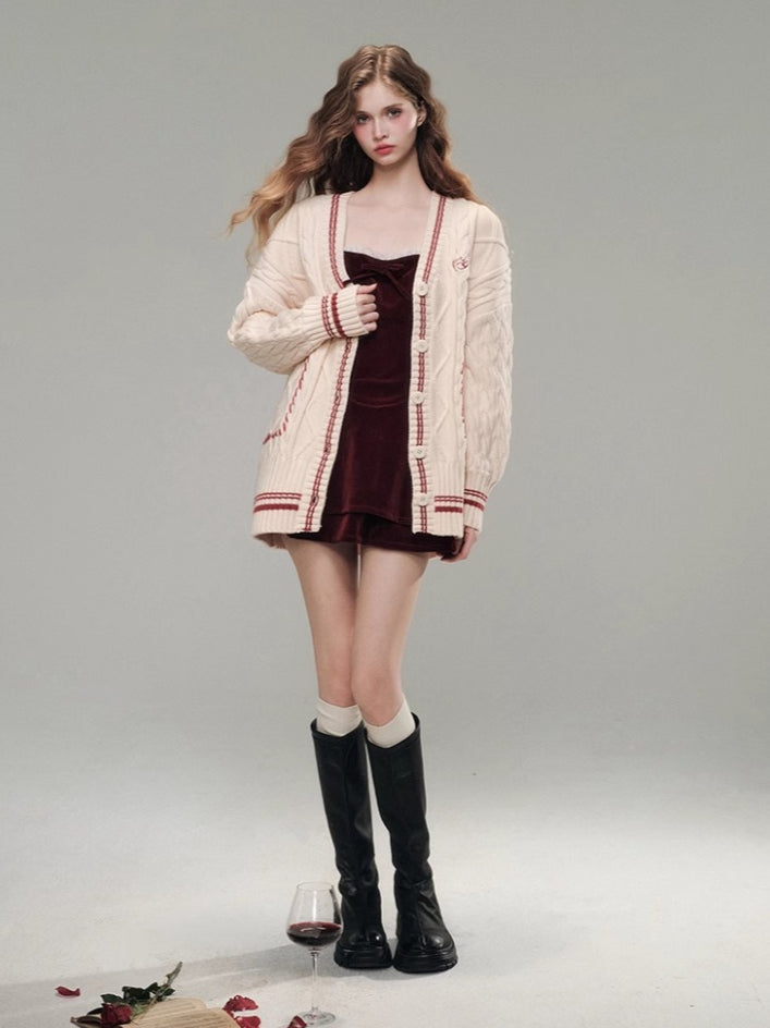 V-neck Embroidered Knit Cardigan