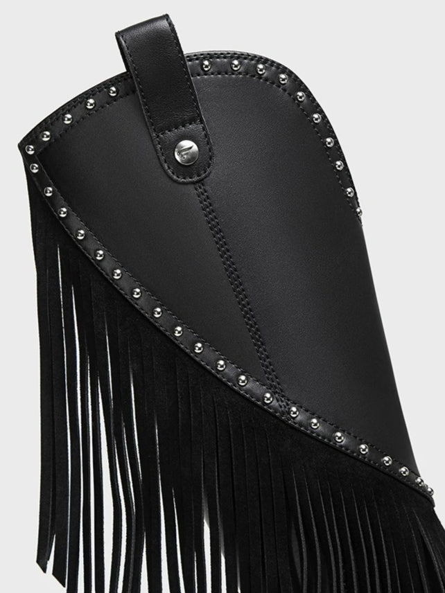 Black Studded Fringe Cowboy Boots