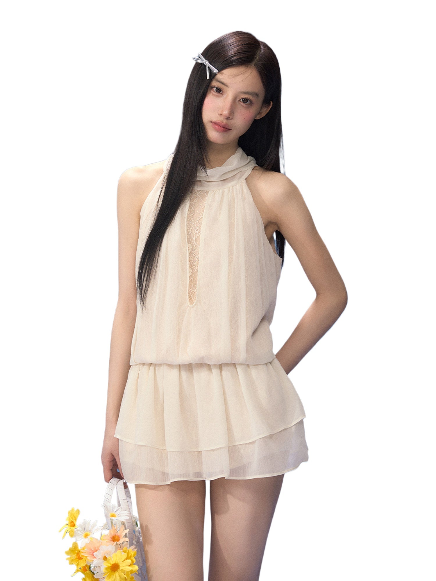 White Halter Lace Dress