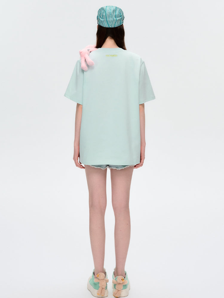 Illustrated Colorful Bear Round-Neck T-Shirt