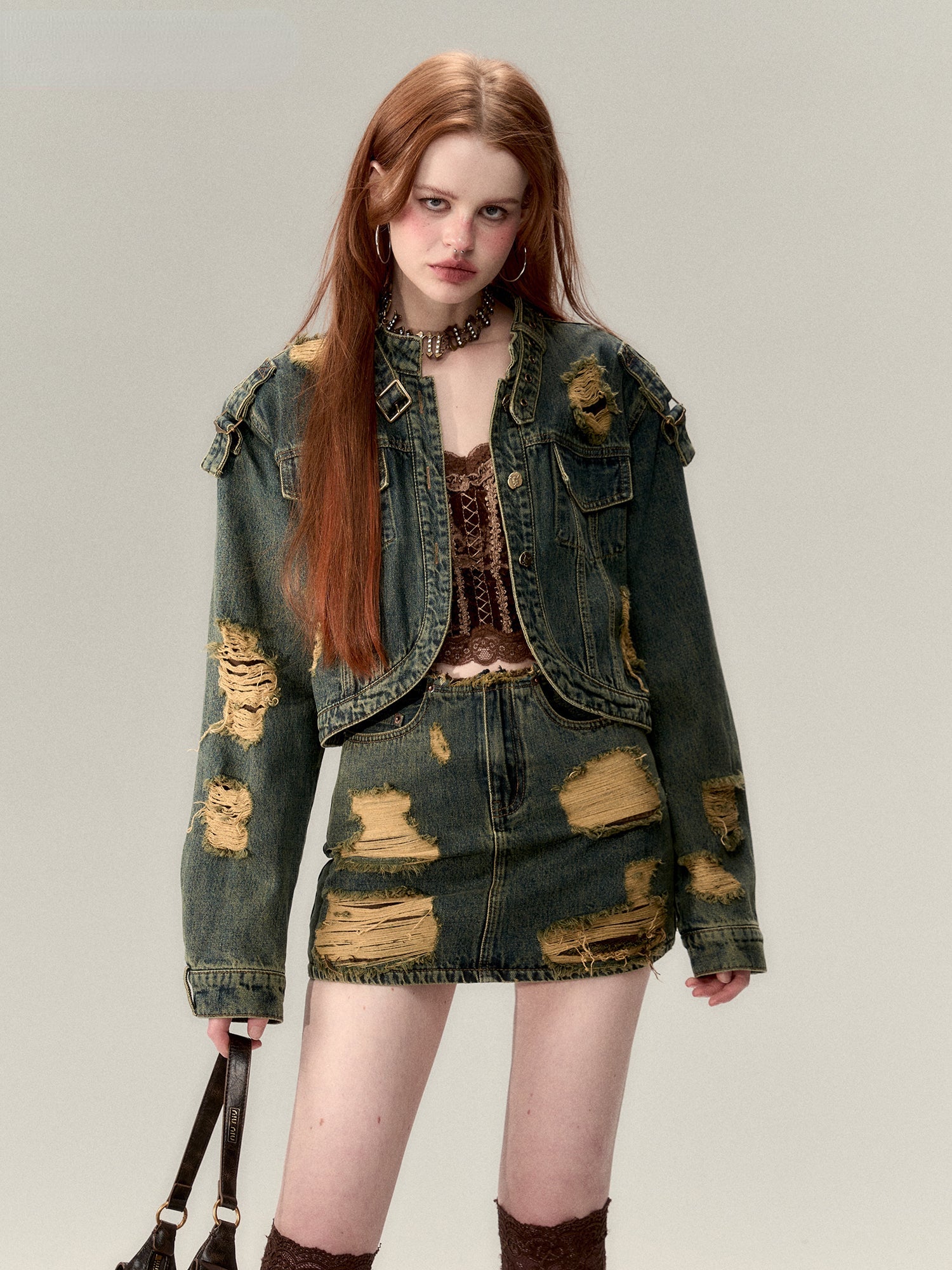 Double-Layer Distressed Denim Jacket