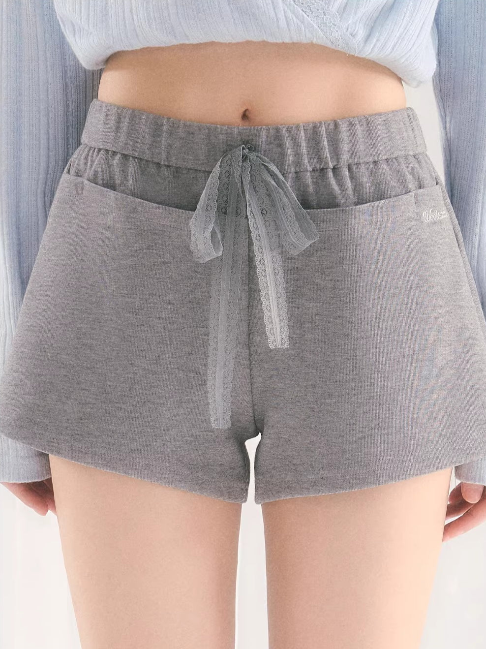 Gray Lace Tie Shorts