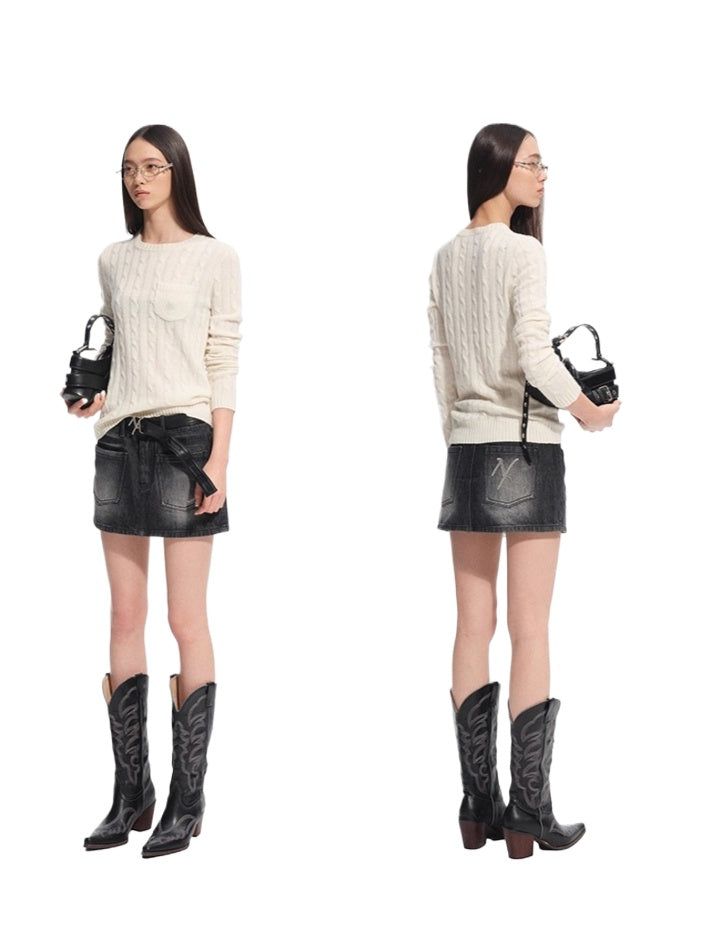 Black & Blue Cable-Knit Sweater