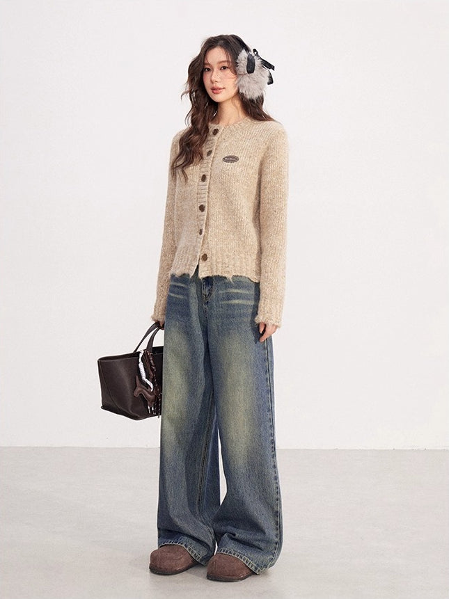 Khaki Tweed Chunky Knit Cardigan