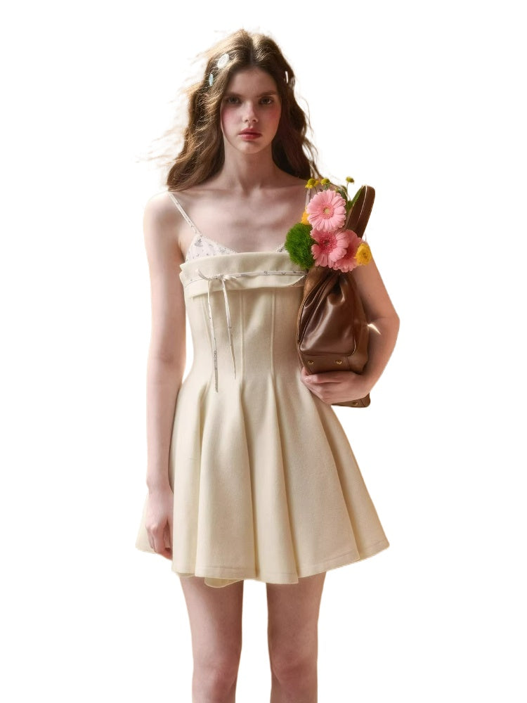 Faux-Layer Wool Slip Dress