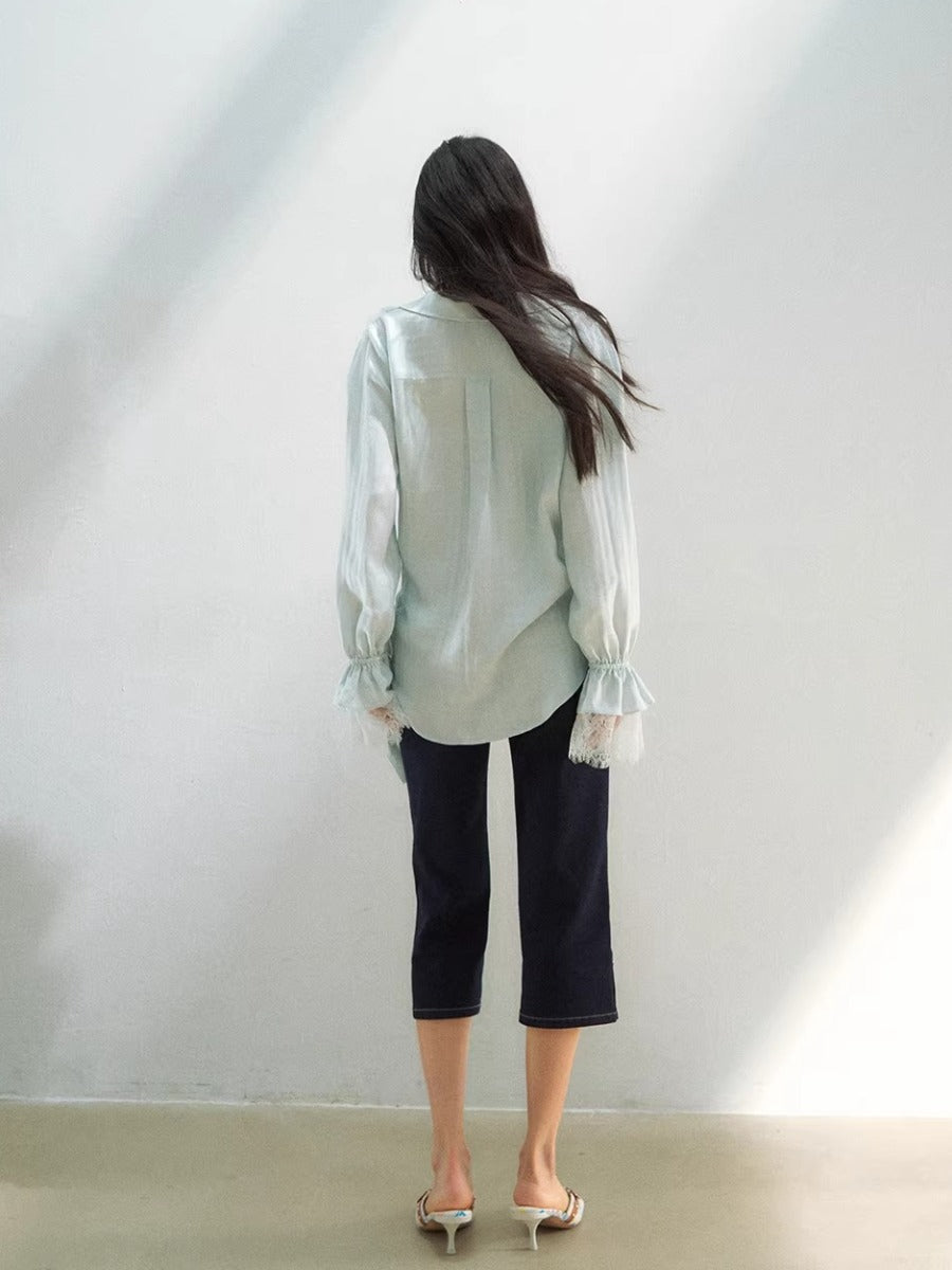 Lace Trim Lyocell Blouse