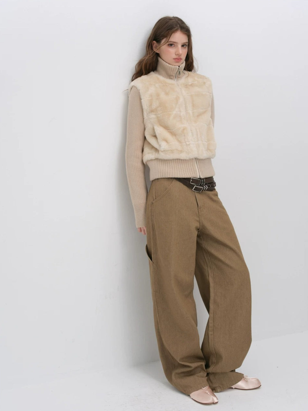 Faux Fur Ribbed Knit Patchwork Jacket