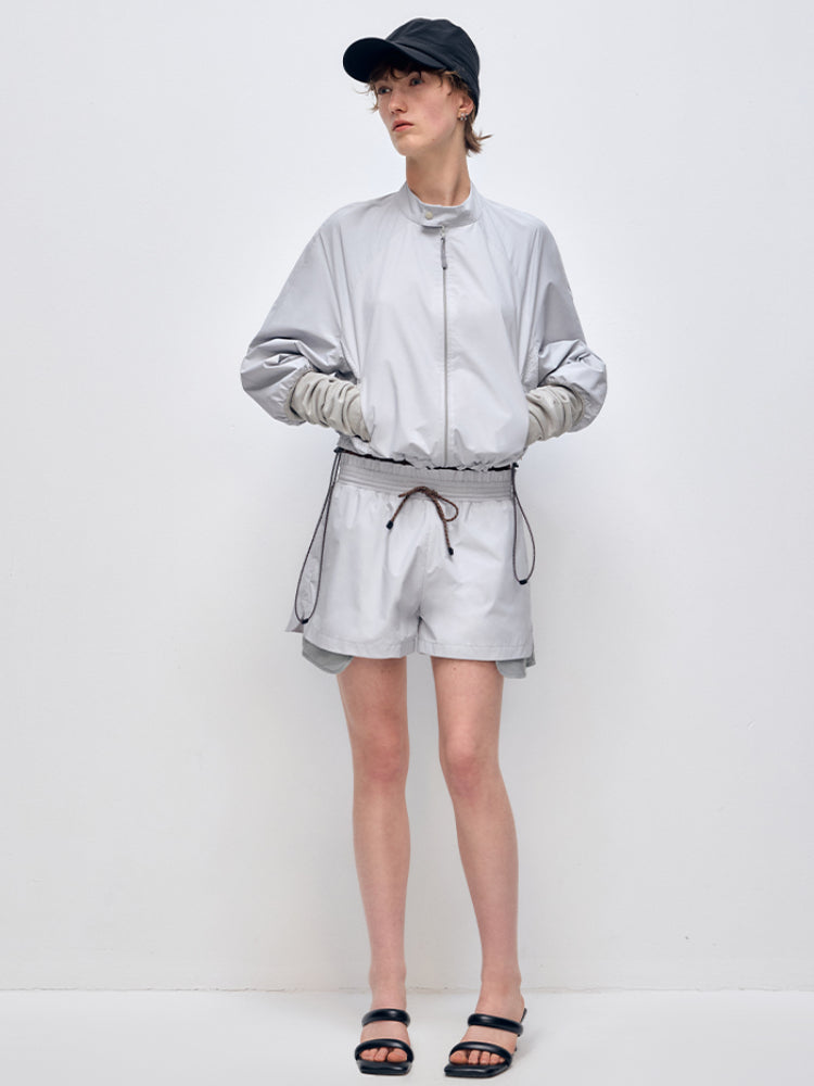 Color Block Outdoor Sports Jacket & Shorts Set