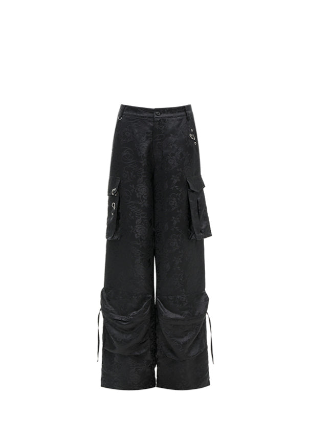 Black & Pink Jacquard Cargo Pants