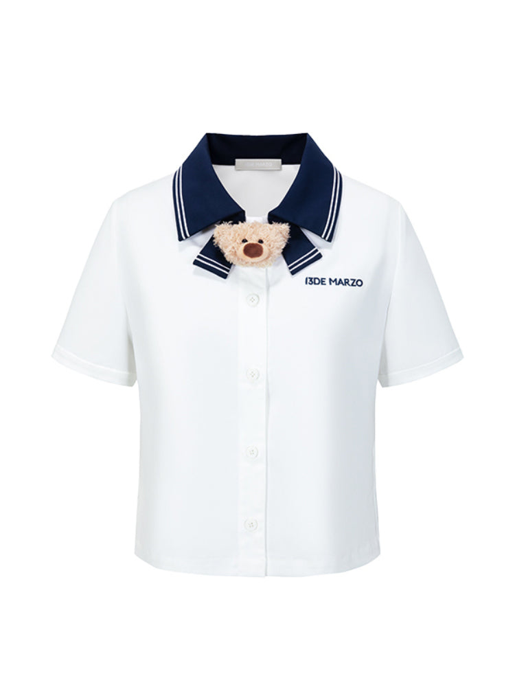 Navy Collar Short-Sleeve Shirt