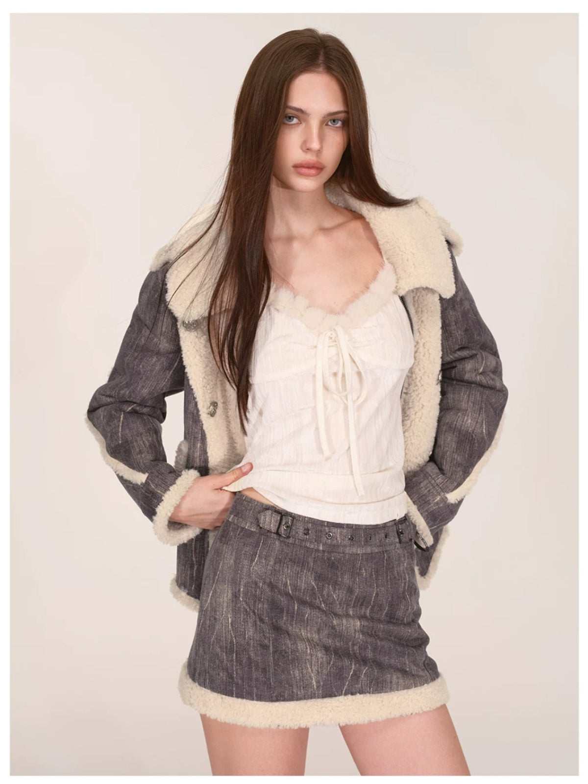 Velvet Fur-Trimmed Tie Front Camisole