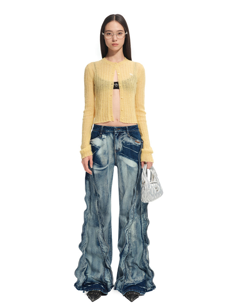 Alpaca Mohair Slim Fit Hollow-out Knit Top