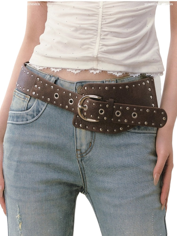 Heavy-Duty Rivet Wide Waist Belt
