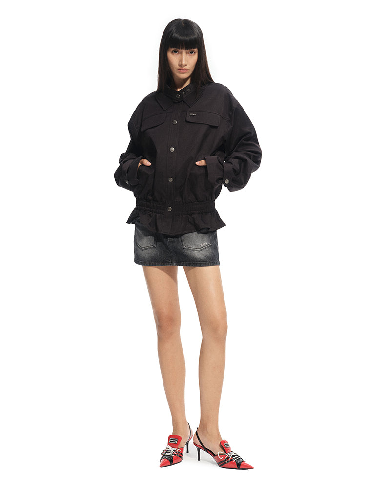 Fine Twill Wrinkle-Resistant Hem Pleated Silhouette Coat