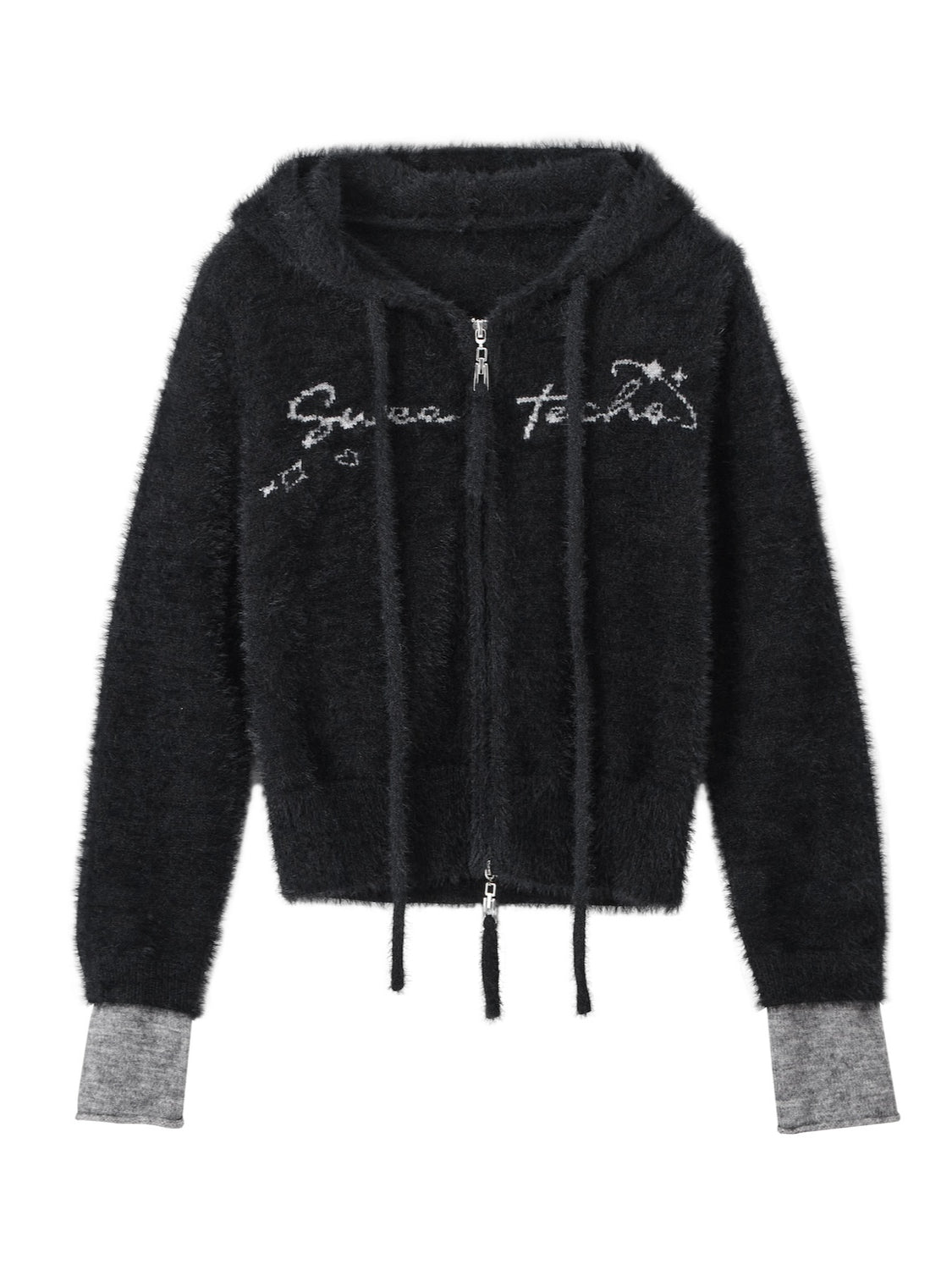 Colorblock Hooded Letter Knit Jacket