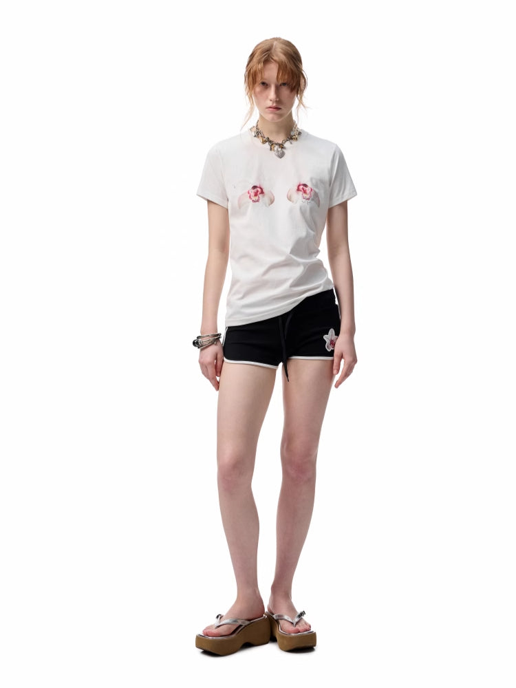 Printed Loose Austrian Rhinestone T-shirt