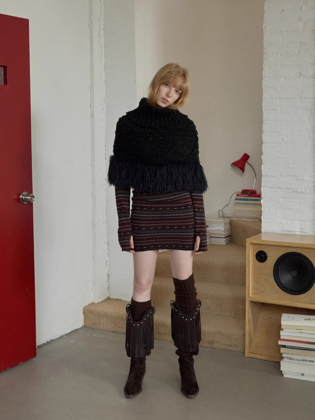 Fair Isle Off-Shoulder Jacquard Knit Dress