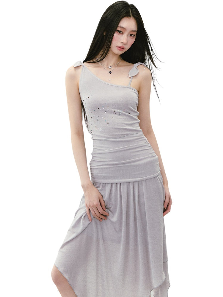 Beaded Strappy Asymmetric Dress