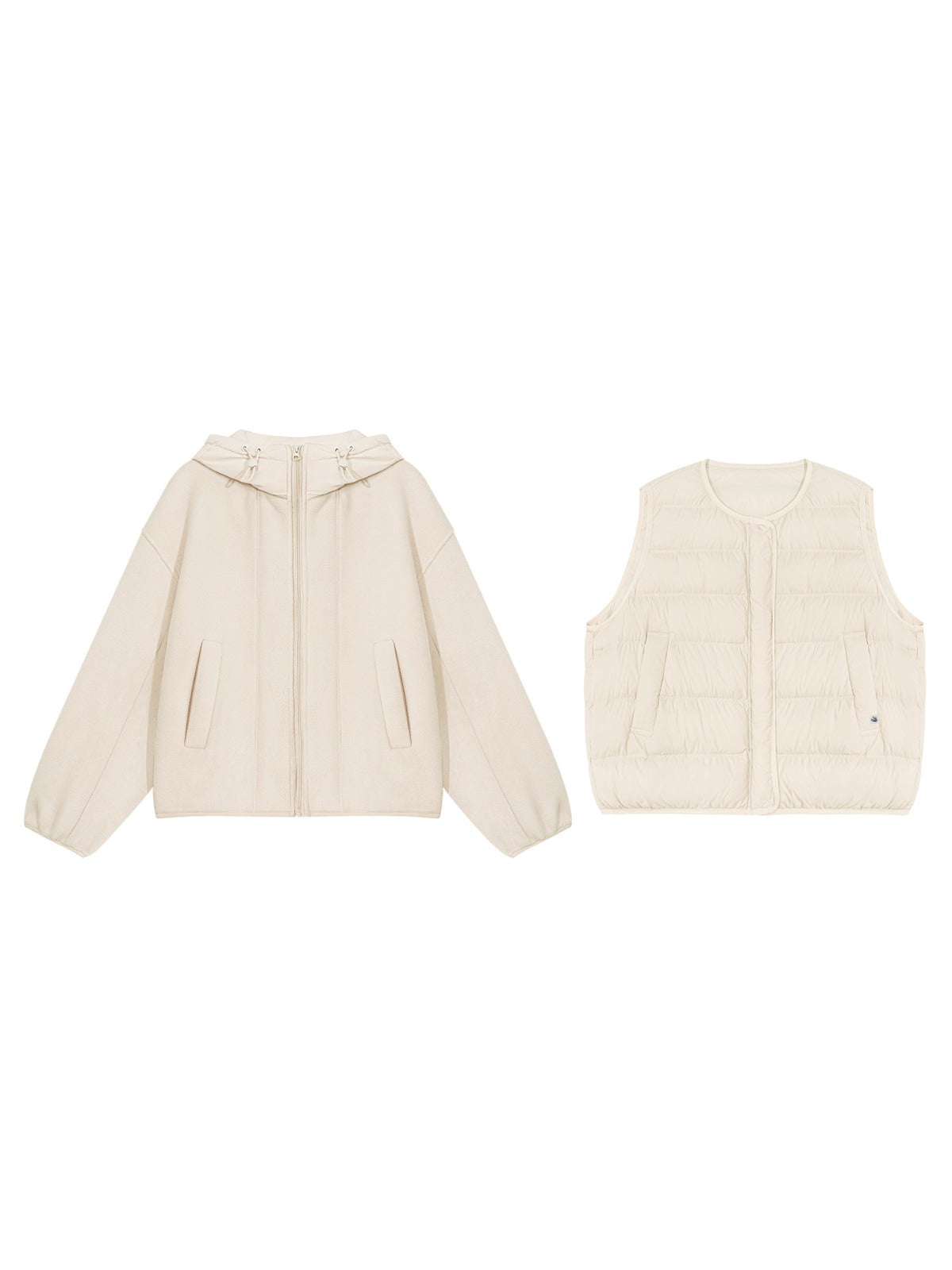 Hooded Fleece Down Vest Two-Piece Set