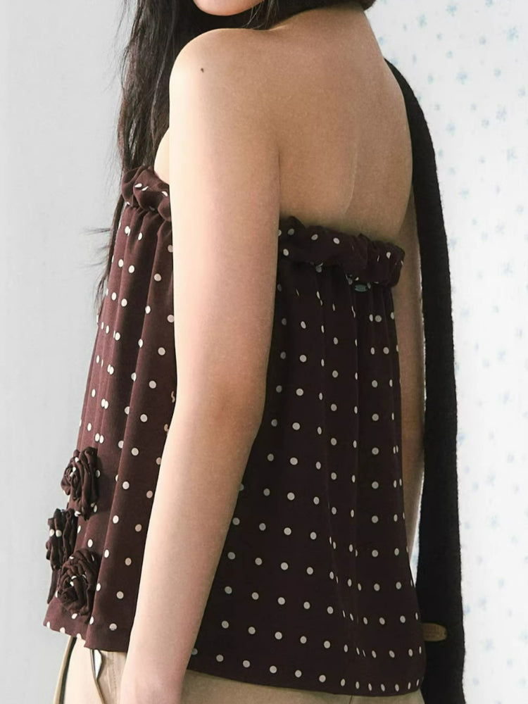 Polka Dot Tie Bandeau Top